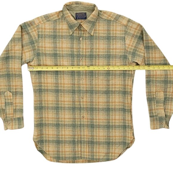 VTG Pendleton 100% Virgin Wool Sage Green Plaid Button Front Western Shirt Sz M - Picture 4 of 7